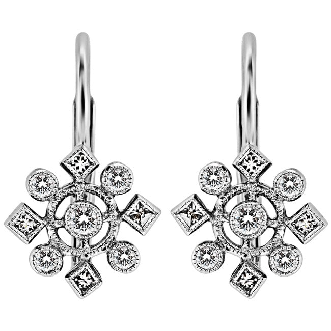 Mill Grained Round Diamond Snowflake Lever Back Earrings by Jolie Designs