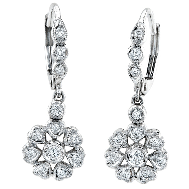 14k White Gold Diamond Dangle Earrings by Jolie Designs