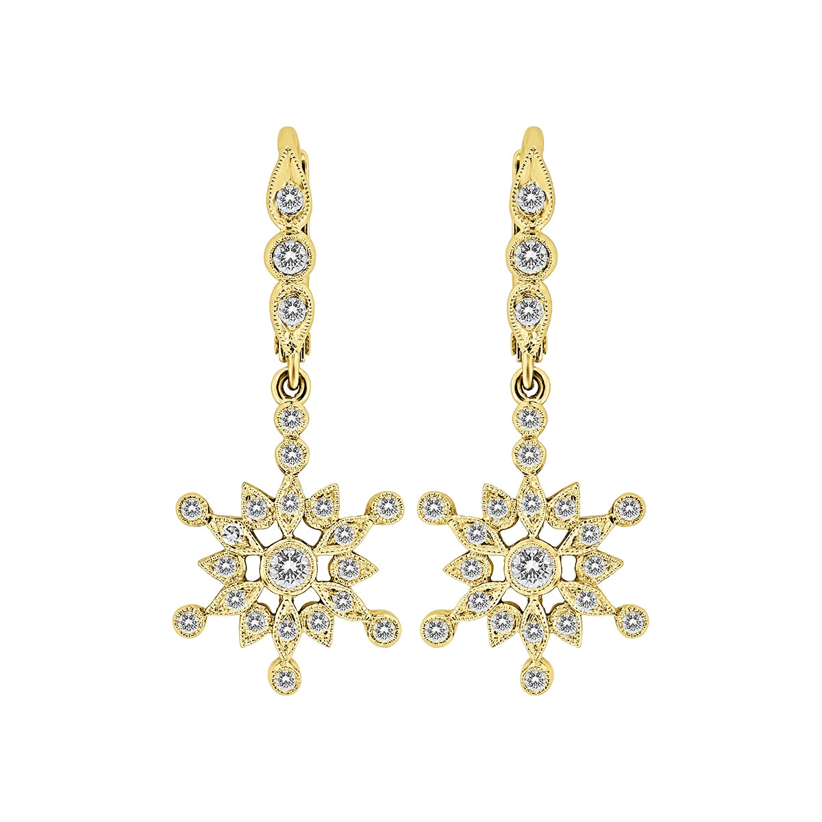 Mill Grained Snowflake Diamond Dangle Lever Back Earrings by Jolie Designs
