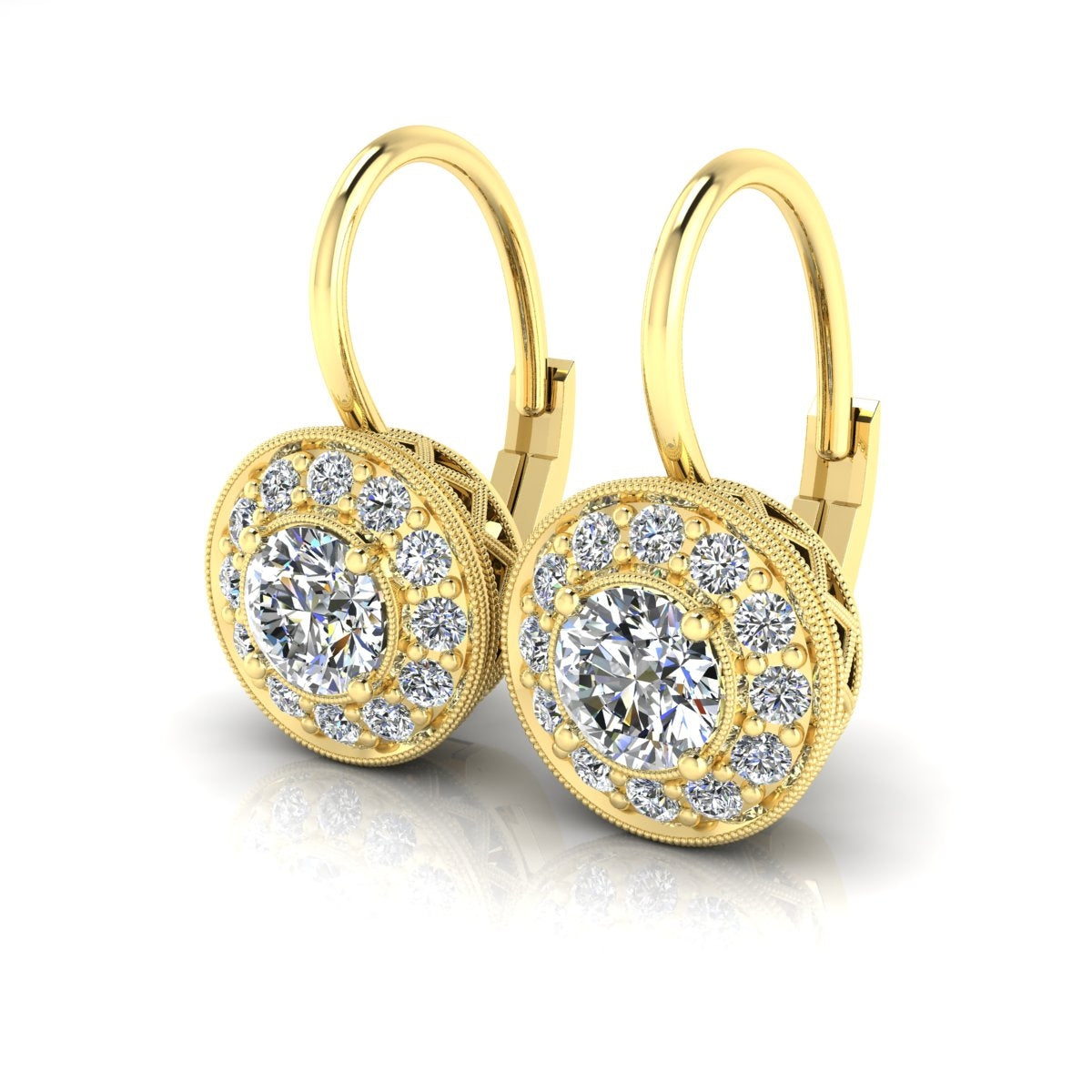 Vintage Round Diamond Leverback Halo Earrings by Jolie Designs