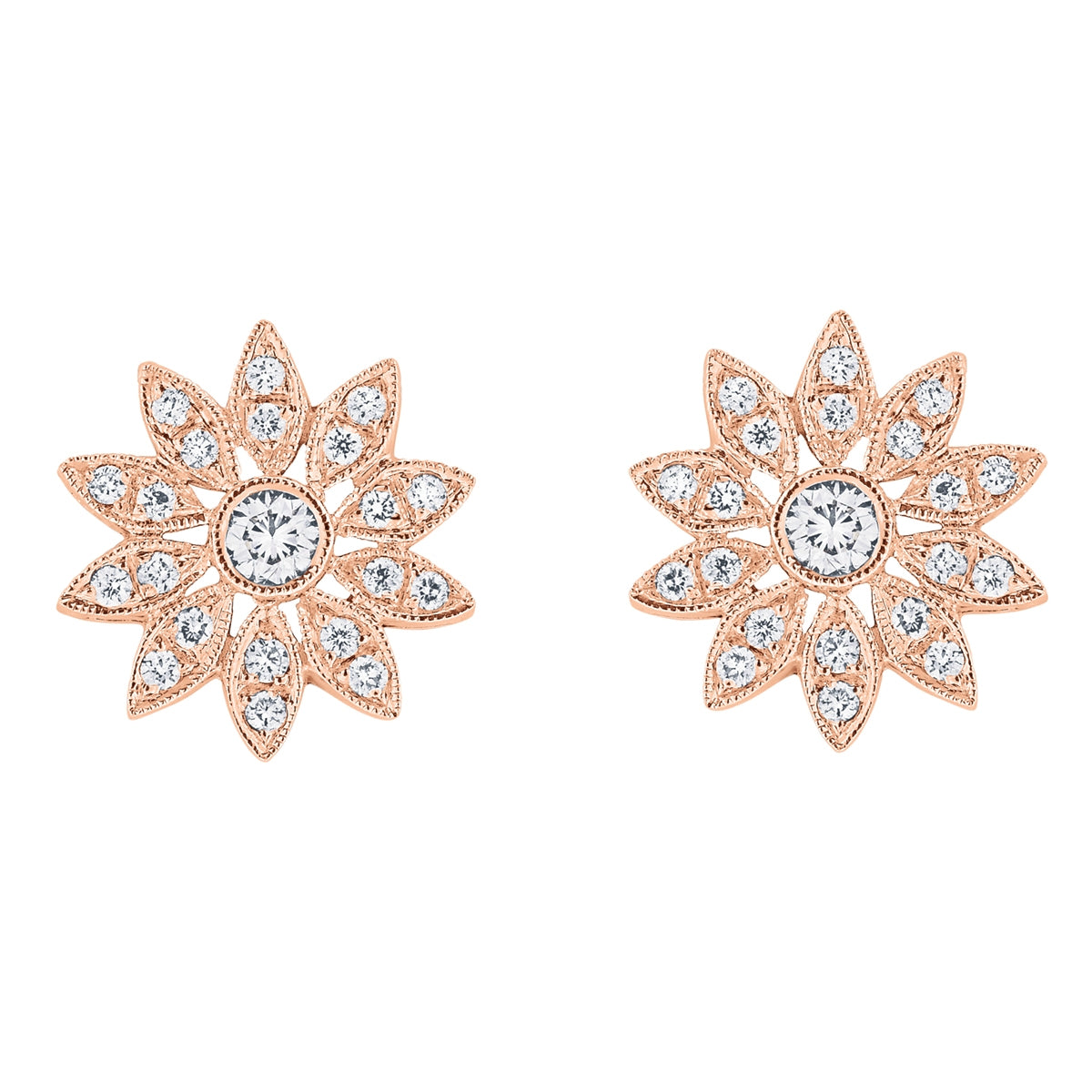 Mill-grained Diamond Flower Earring by Jolie Designs