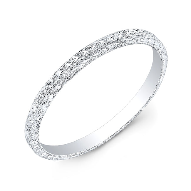 White Gold Wheat Pattern Hand Engraved Eternity Band by Jolie Designs