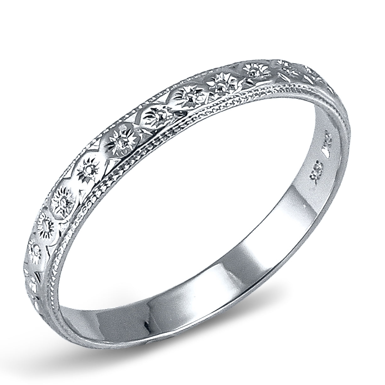 Gordon Clark White Gold Daisy Flower Pattern Eternity Band by Jolie Designs
