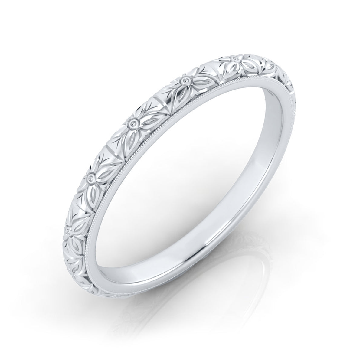 Solid White Gold Decorative Flower Eternity Band by Jolie Designs