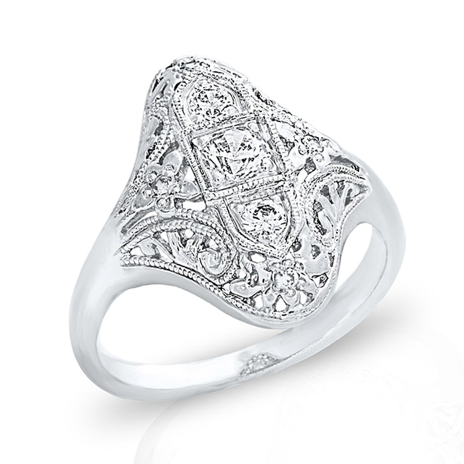 Antique Inspired 3 Diamond Engagement Ring with Mill Graining by Jolie Designs