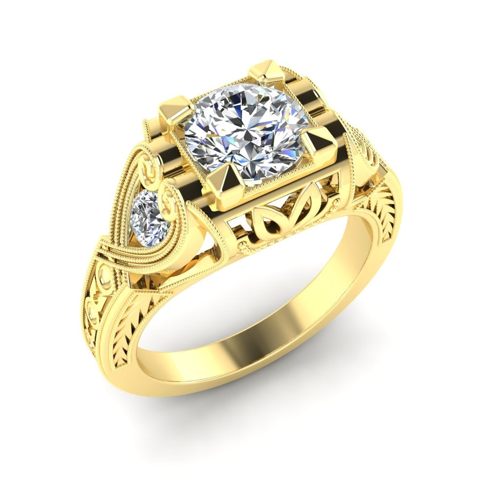 Gordon Clark Vintage Diamond Engagement Ring with Trillion White Sapphires by Jolie Designs