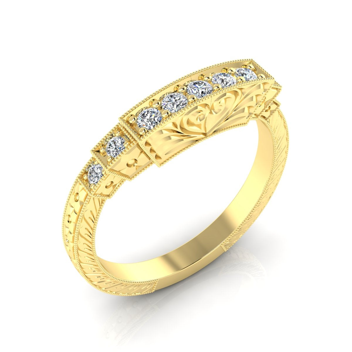 Antique Heart Diamond Guard Band with Wheat Engraving by Jolie Designs