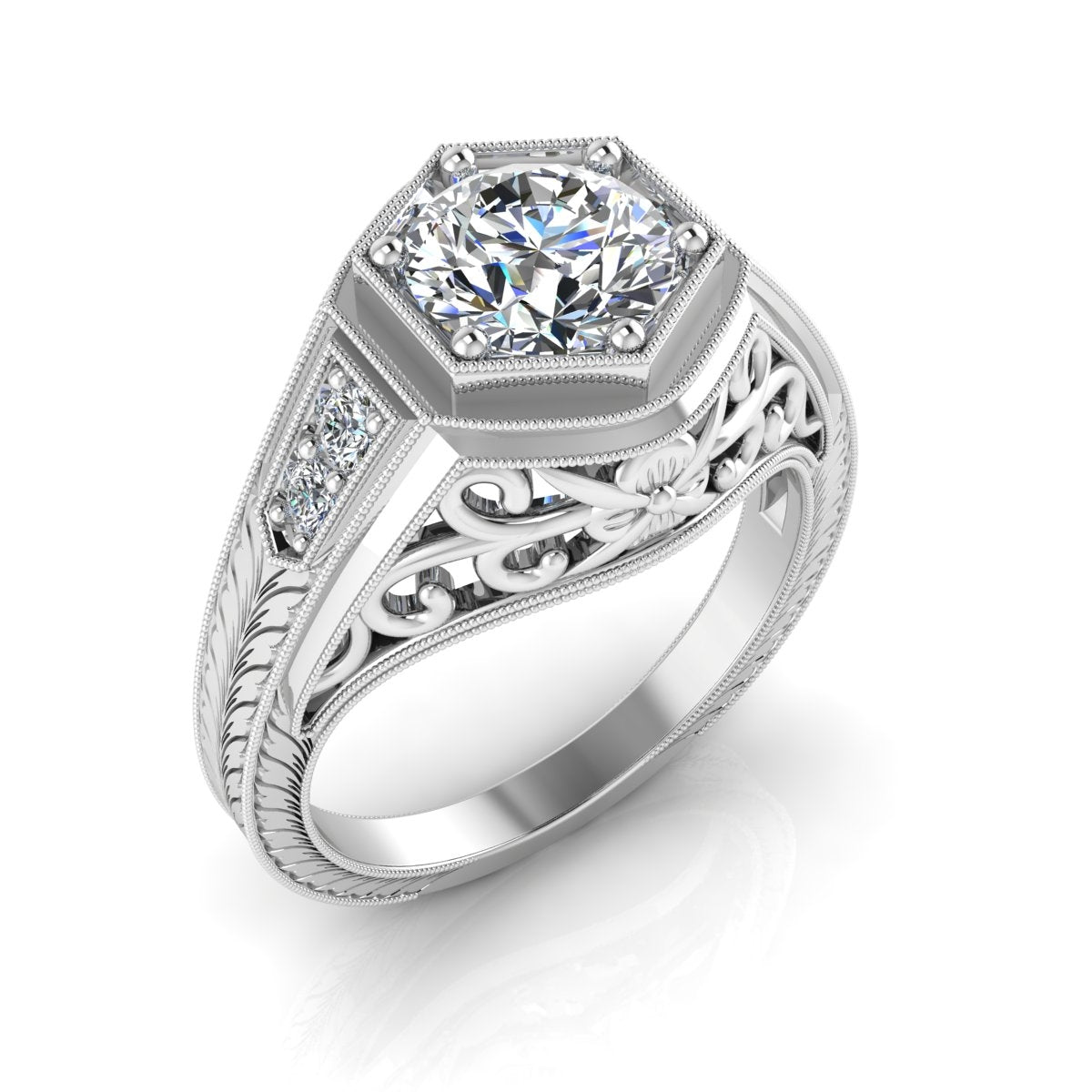 Gordon Clark Hexagon Antique Inspired Diamond Engagement Ring by Jolie Designs