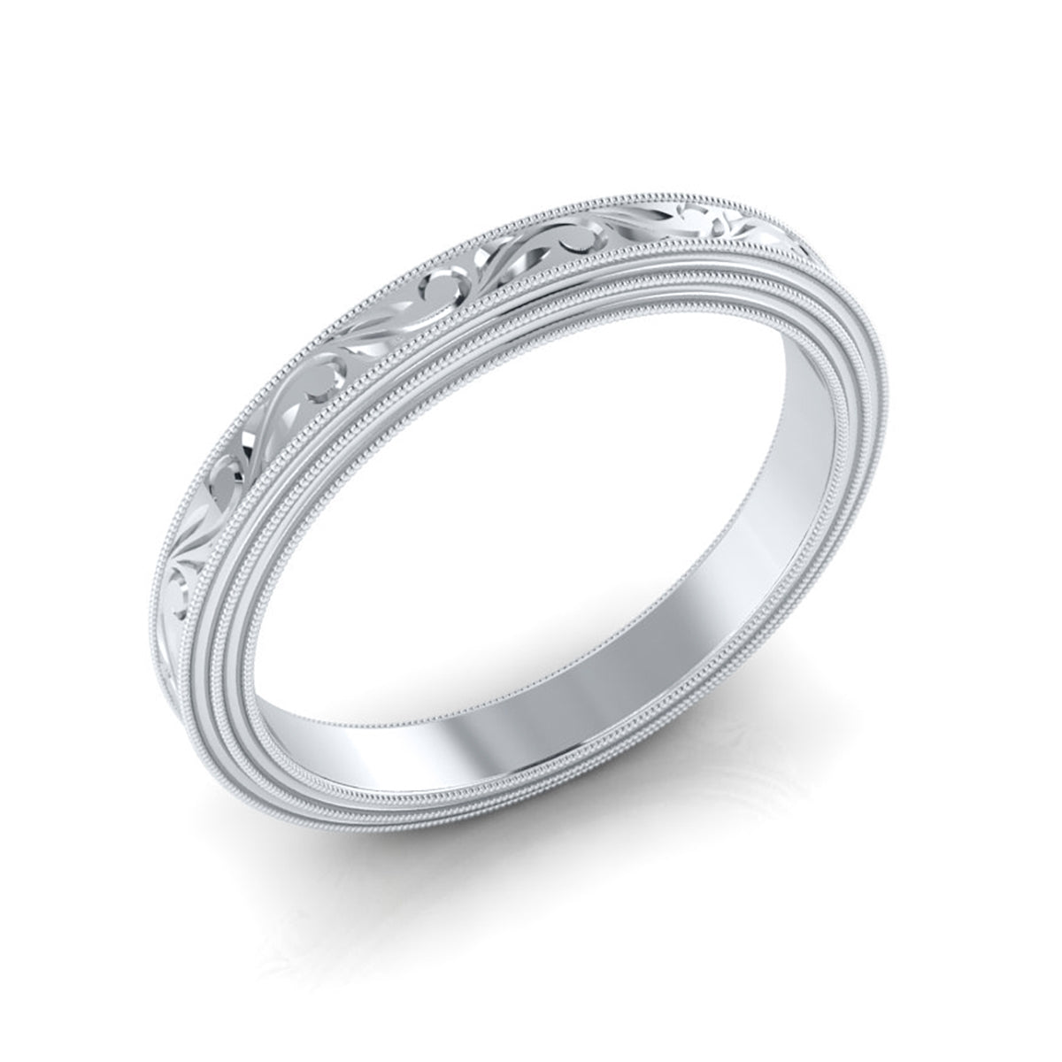 White Gold Triple Milgrain Scroll Pattern Metal Band by Jolie Designs