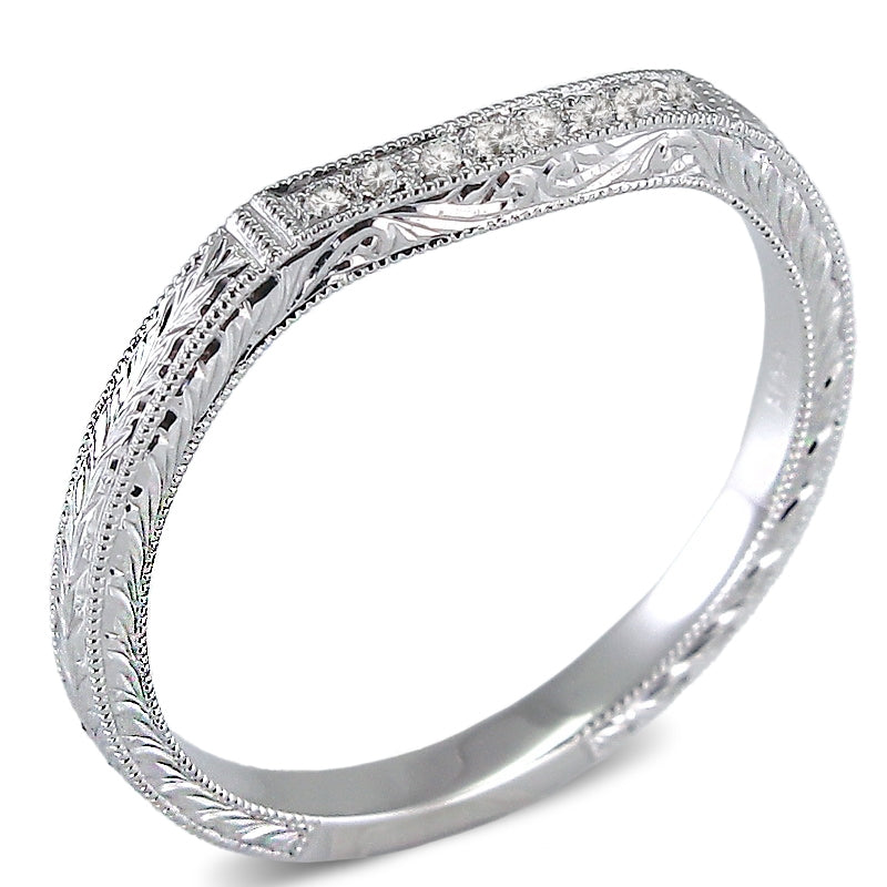 Antique Inspired Hand Engraved Diamond Curved Guard Band by Jolie Designs