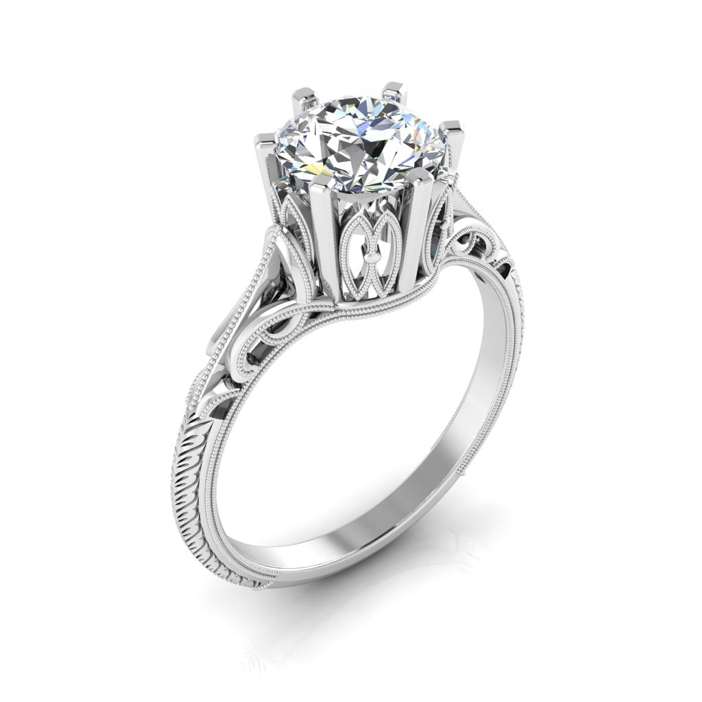 Vintage Inspired Petite Engraved Diamond Engagement Ring by Jolie Designs