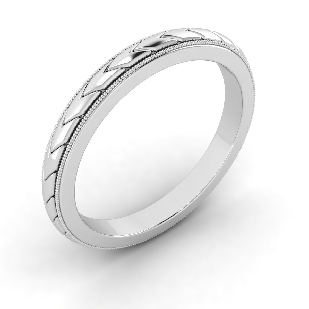 Hand Engraved White Gold Wheat Pattern Eternity Band by Jolie Designs