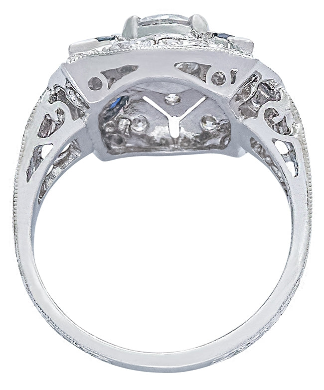 4 Point Star Diamond Engagement Ring with Blue Sapphire Marquees | Jolie Designs