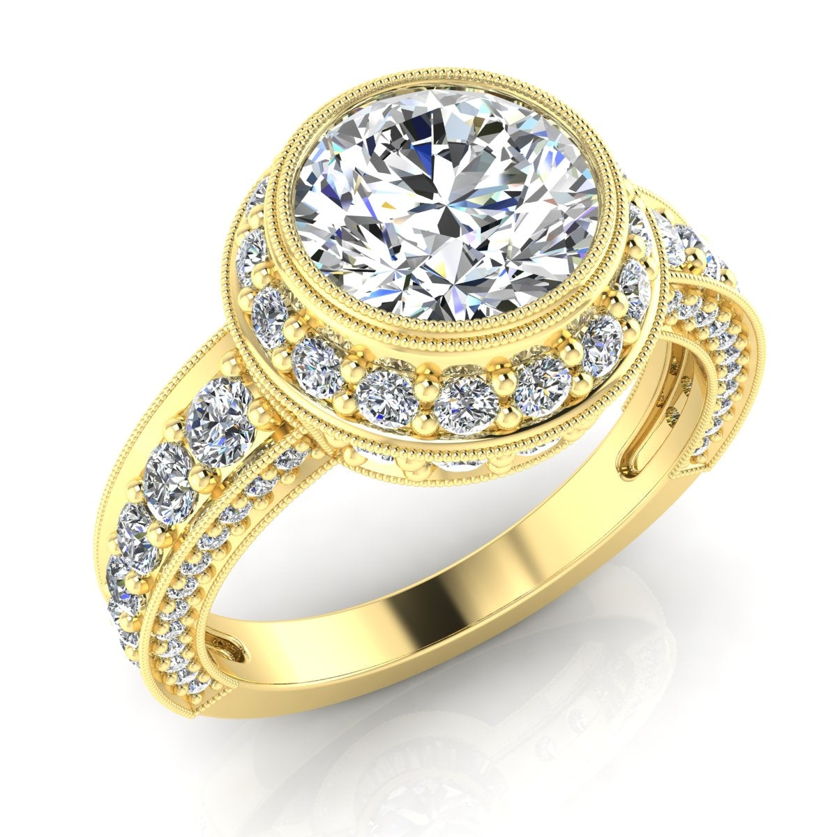 Modern Circular Diamond Halo Engagement Ring with Side Stones by Jolie Designs