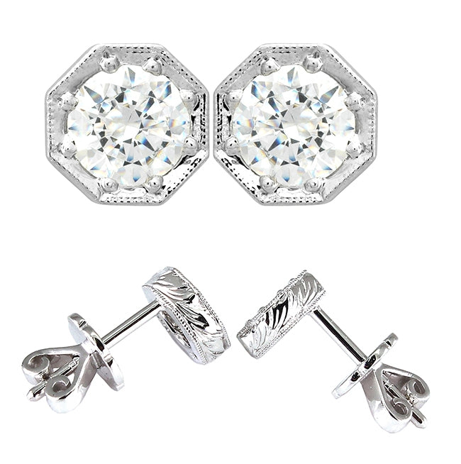 Octagon Milgrain Halo Customizable Earrings by Jolie Designs