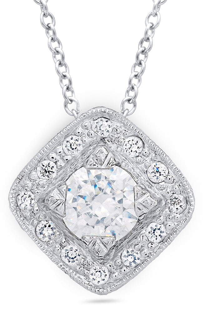 Milgrain Border Diamond Halo Pendant by Jolie Designs