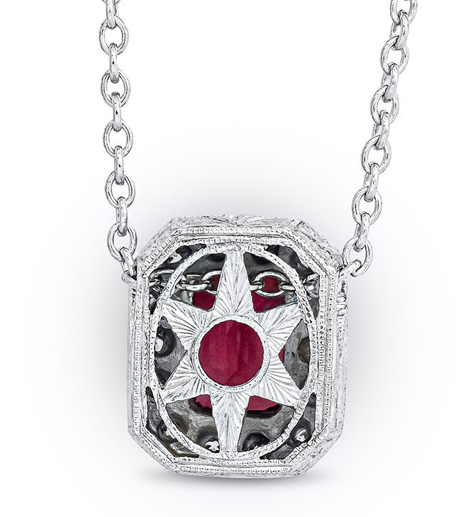 Custom Milgrain Diamond Pendant for Emerald Cut Center Stone by Jolie Designs