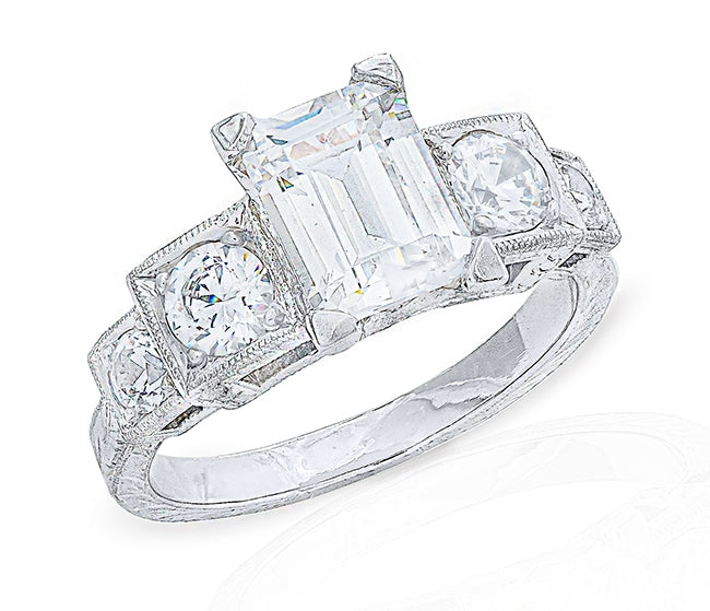Antique Inspired Diamond Engagement Ring with Milgrain and Hand Engraving by Jolie Designs