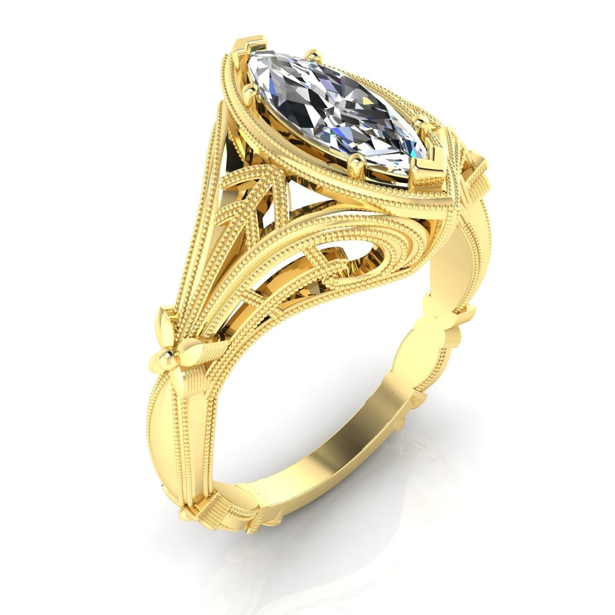 Petite Marquise Diamond Ribbon Engagement Ring with Milgrain by Gordon Clark
