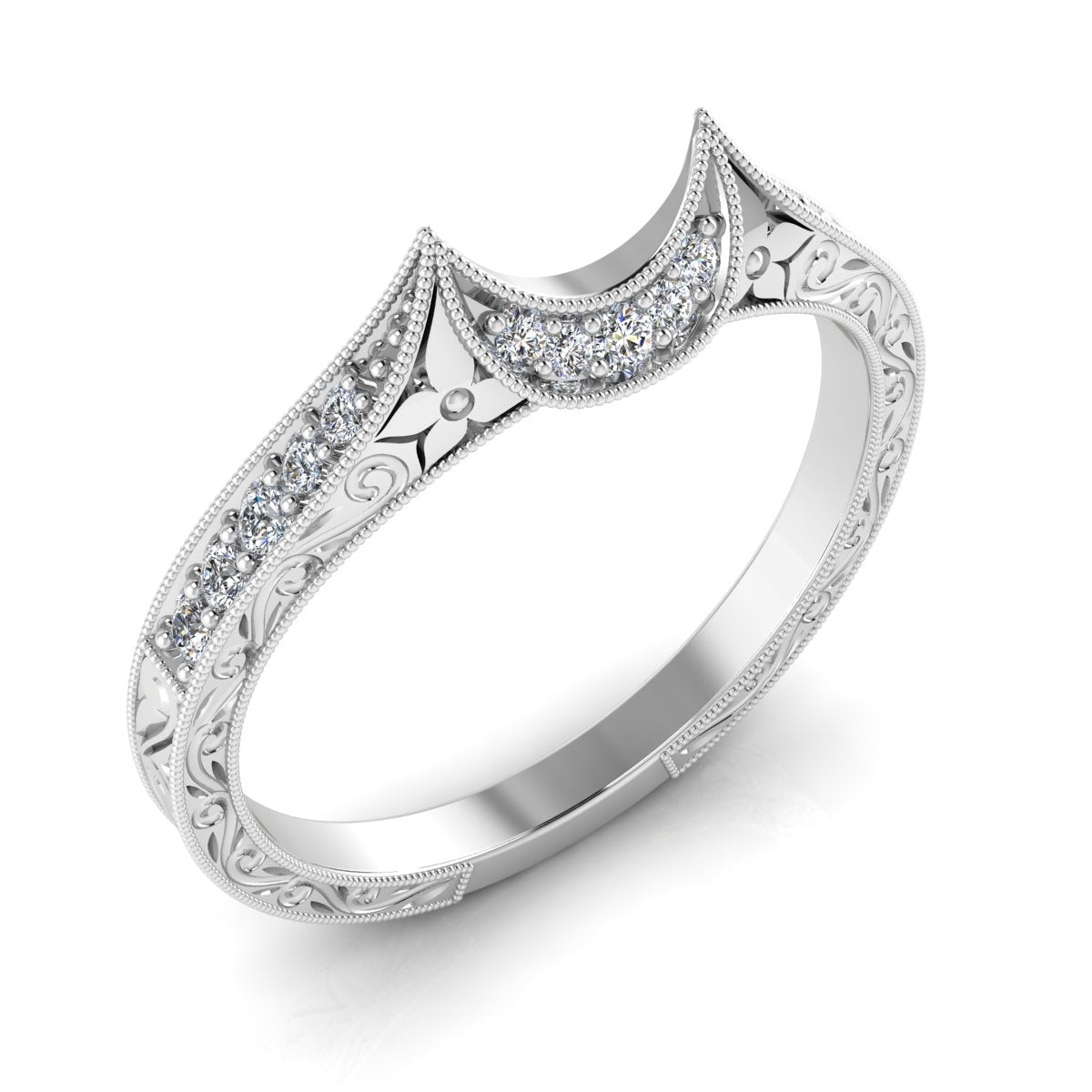 Art Deco Diamond Guard Band with Mill Graining and Scroll Engraving by Gordon Clark