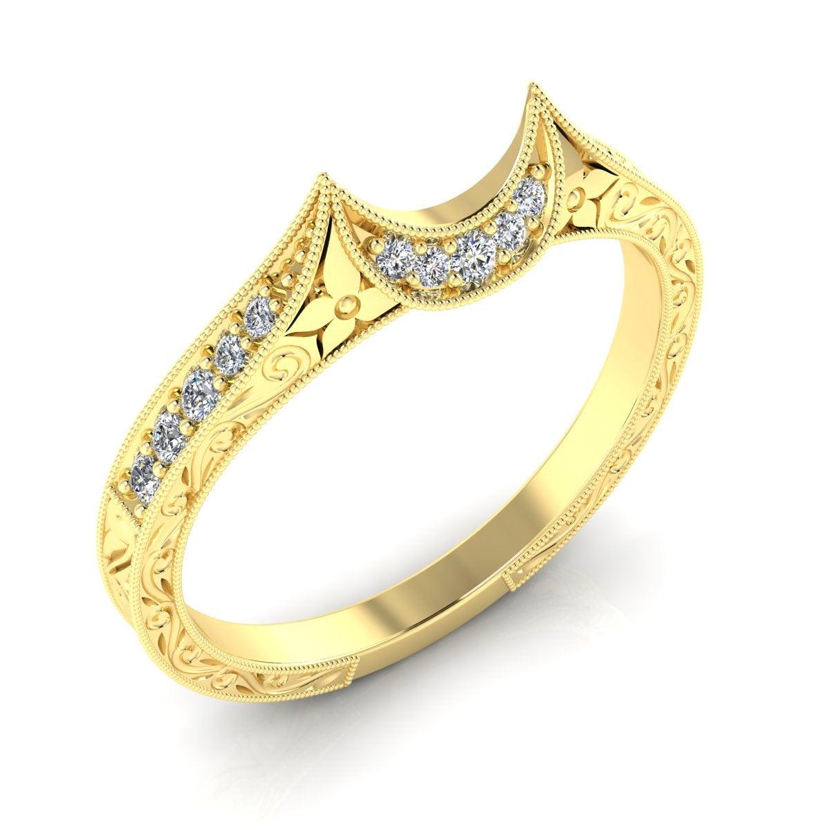 Art Deco Diamond Guard Band with Scroll Engraving by Gordon Clark