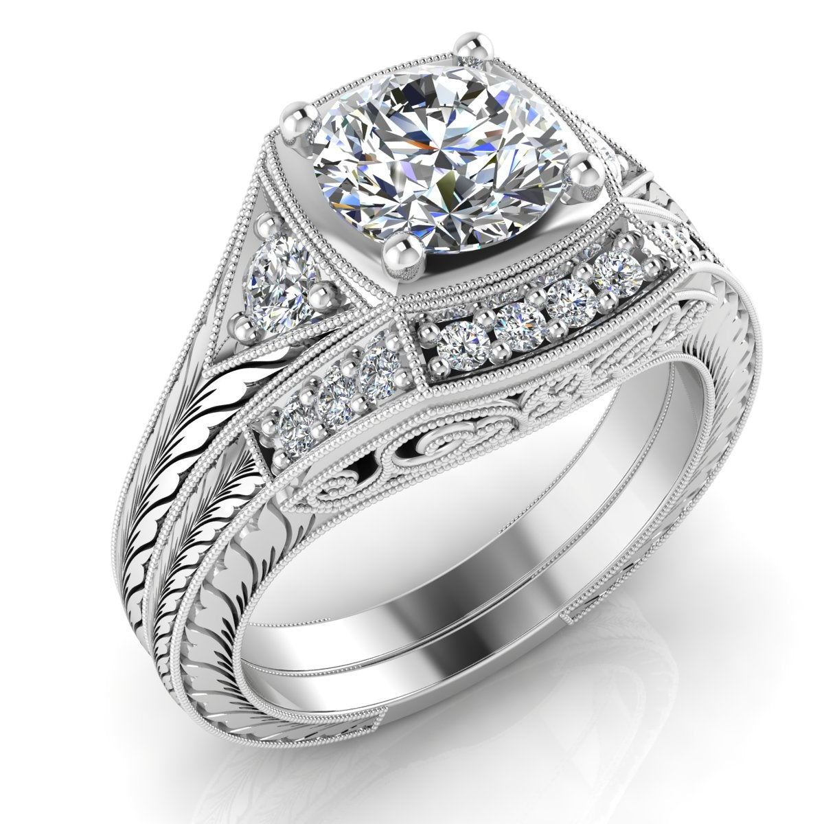 Gordon Clark Classic Diamond Guard Band with Wheat Engraving