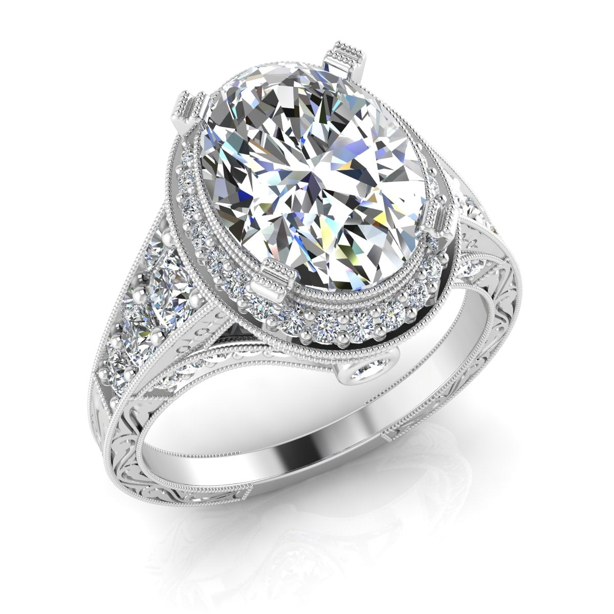 Antique Classic Oval Diamond Halo Engagement Ring by Jolie Designs