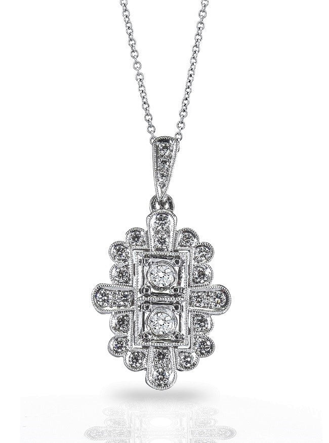 Customizable Milgrain Double Round Diamond Pendant by Jolie Designs