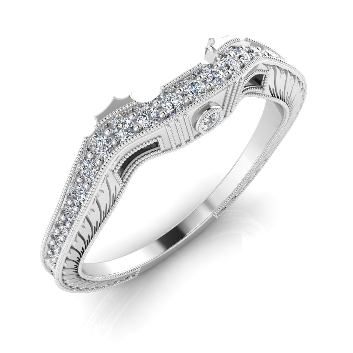 Classic Wheat Engraved Diamond Guard Band with Mill Graining by Gordon Clark
