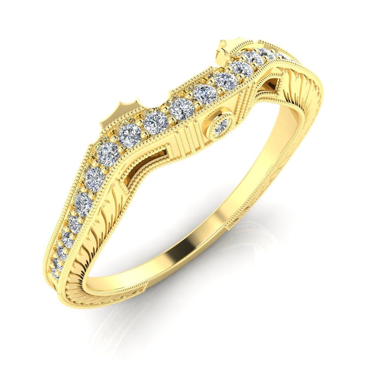Classic Wheat Engraved Diamond Guard Band with Mill Graining by Gordon Clark