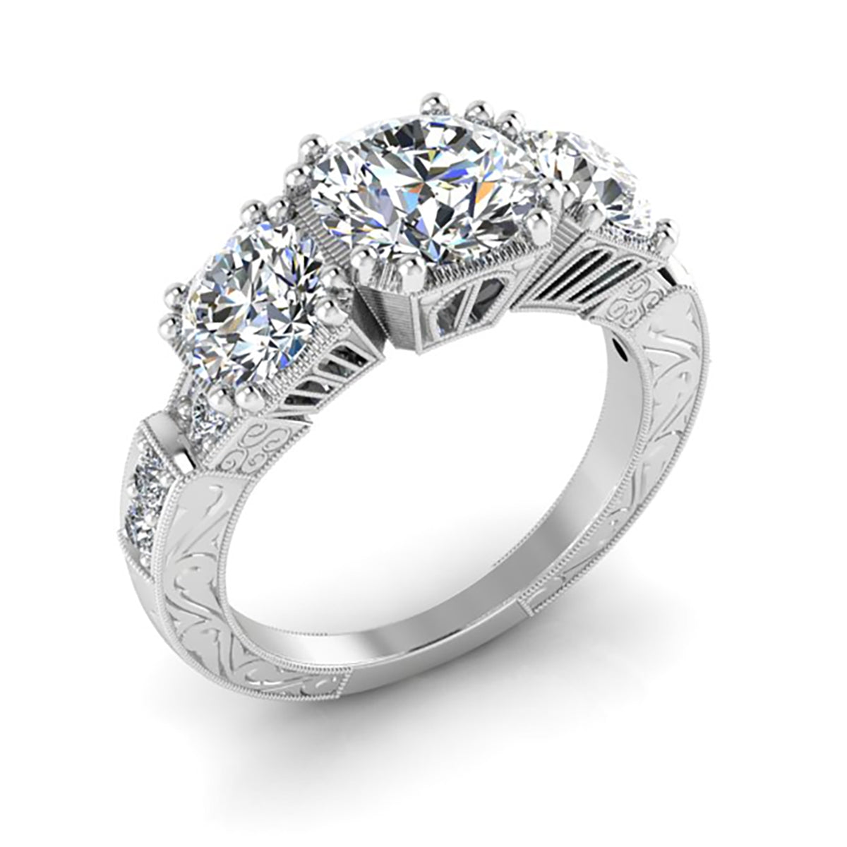 Vintage Petite Antique Style Three Stone Diamond Ring by Jolie Designs