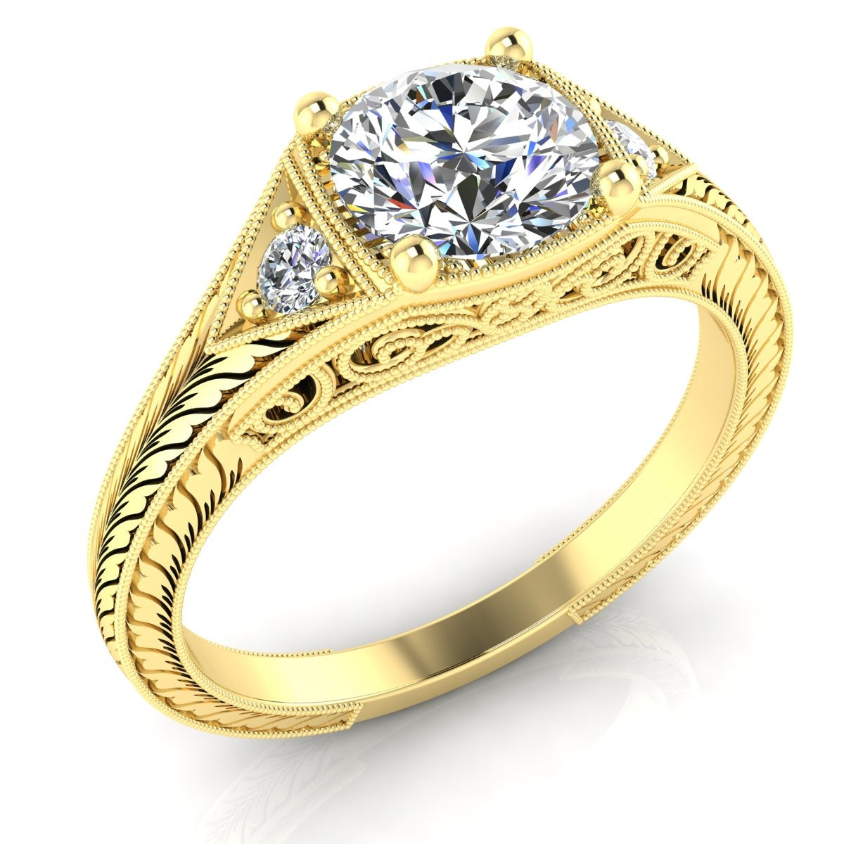 Vintage Petite Diamond Engraved Engagement Ring by Jolie Designs
