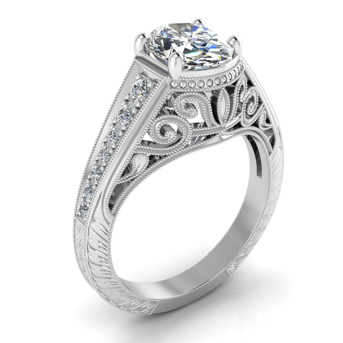 Gordon Clark Vintage Scrollwork Milgrain Oval Diamond Engagement Ring by Jolie Designs