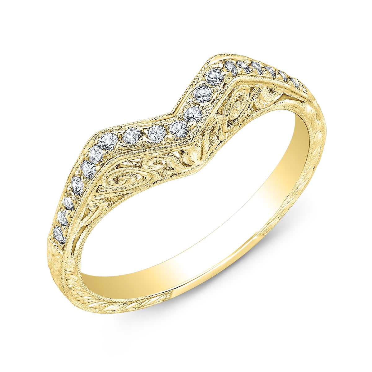 Antique Inspired Diamond Guard Band with Mill Graining by Jolie Designs