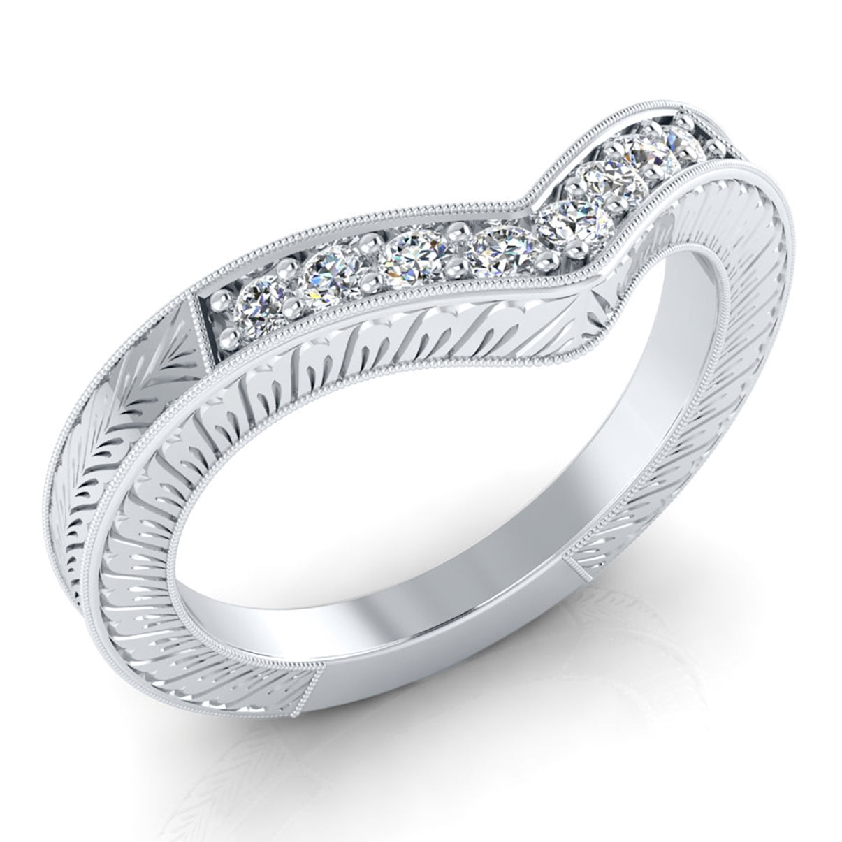 Antique Inspired Diamond Curved Guard Band with Wheat Pattern Engraving by Gordon Clark