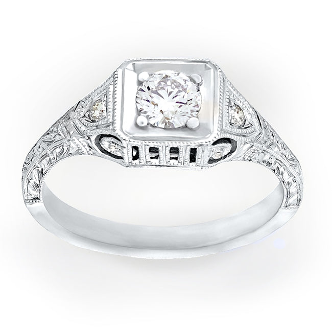 Antique Inspired Mill Grain Diamond Engagement Ring by Jolie Designs