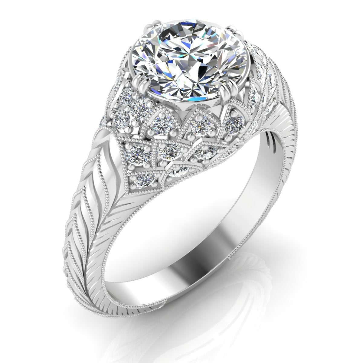 Vintage Inspired Lotus Leaf Diamond Engagement Ring by Jolie Designs