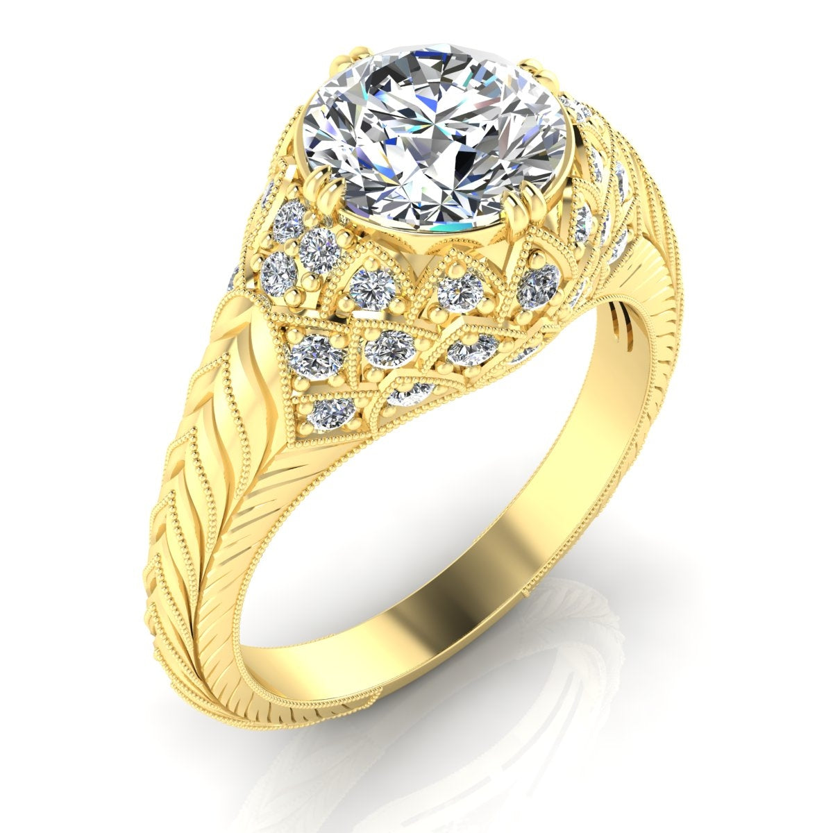 Vintage Inspired Lotus Leaf Diamond Engagement Ring by Jolie Designs