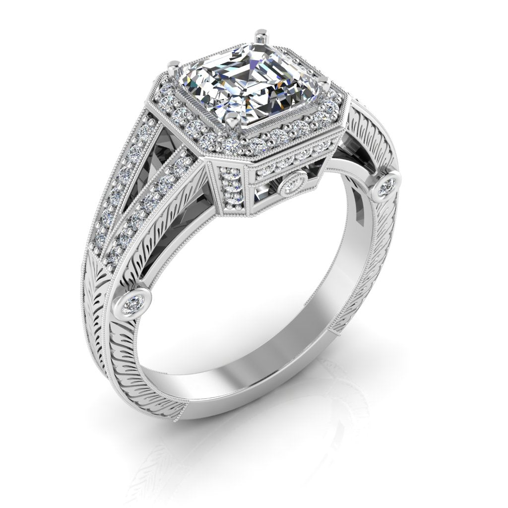 Antique-inspired Gordon Clark Princess and Asscher Cut Engagement Ring by Jolie Designs
