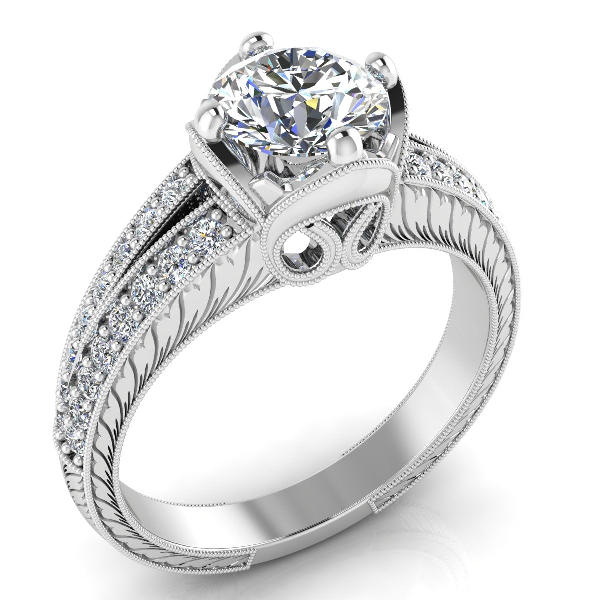 Gordon Clark Classic Flower Petal Head Diamond Engagement Ring by Jolie Designs