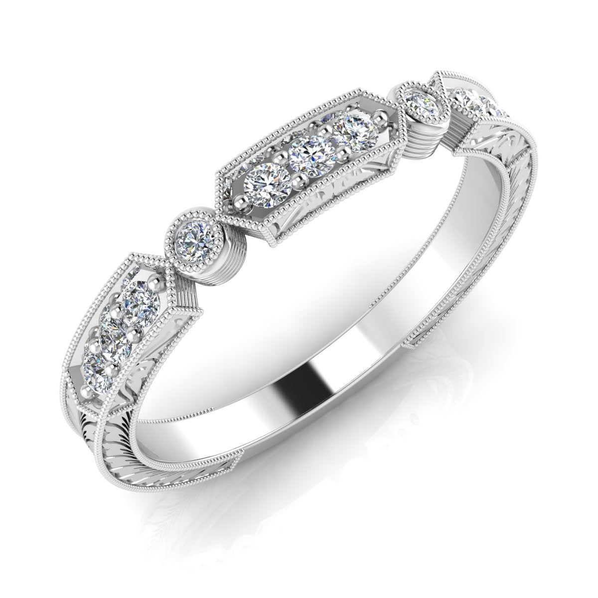Gordon Clark Engraved Half-Way Bezel Diamond Band by Jolie Designs