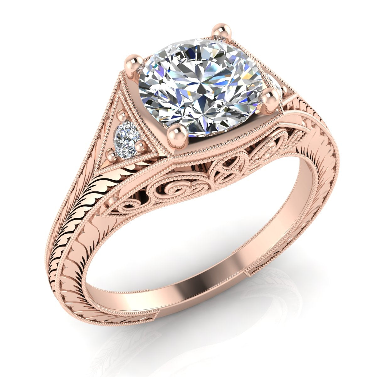 Gordon Clark Vintage Petite Diamond Engagement Ring with Hand Engraving and Milgrain by Jolie Designs