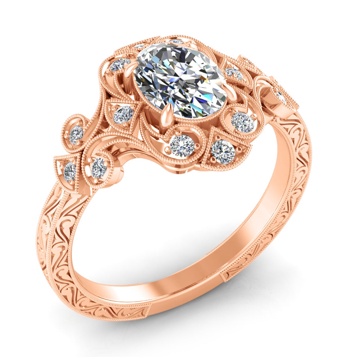 Gordon Clark Vintage Inspired Oval Diamond Engagement Ring with Scrollwork by Jolie Designs