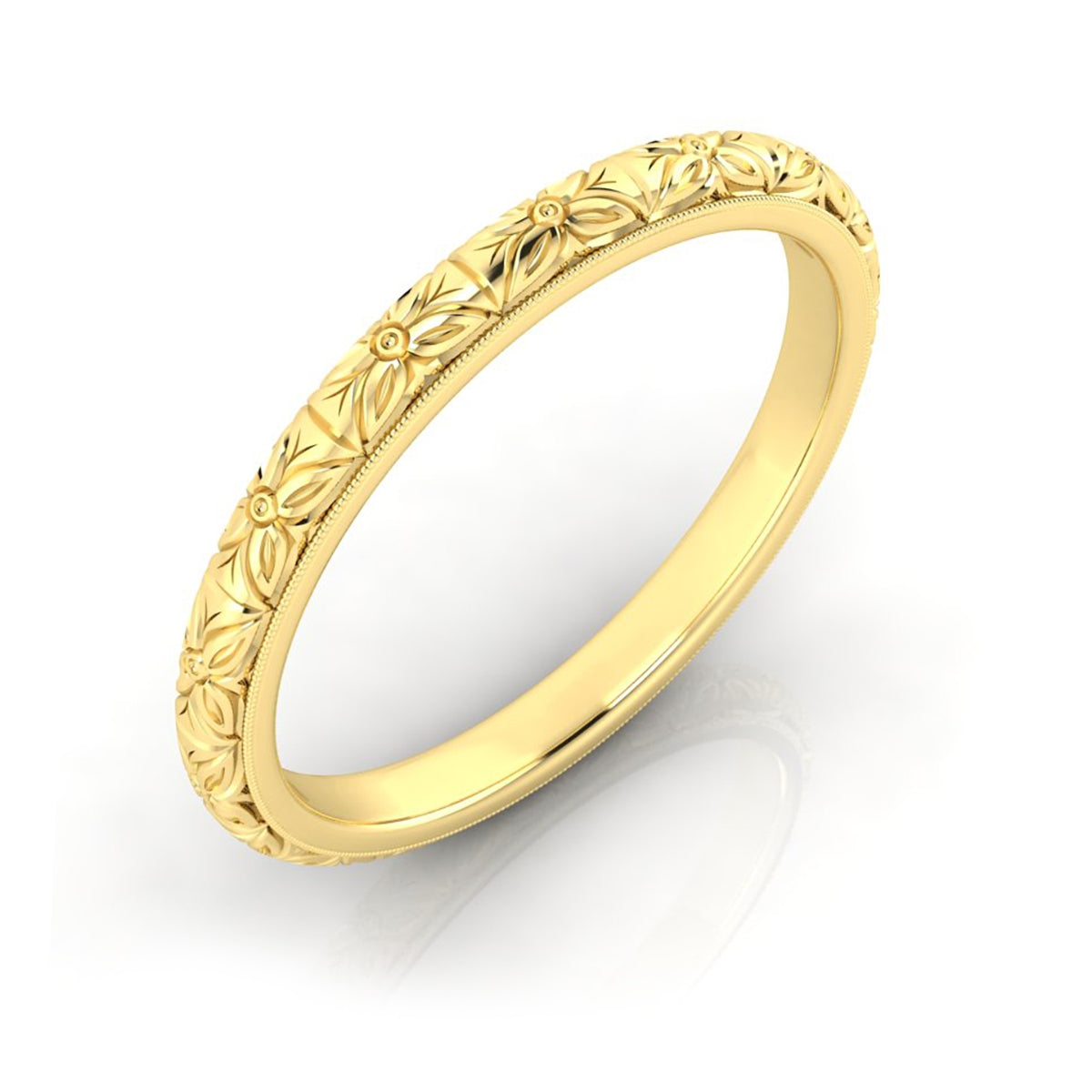 Solid White Gold Decorative Flower Eternity Band by Jolie Designs