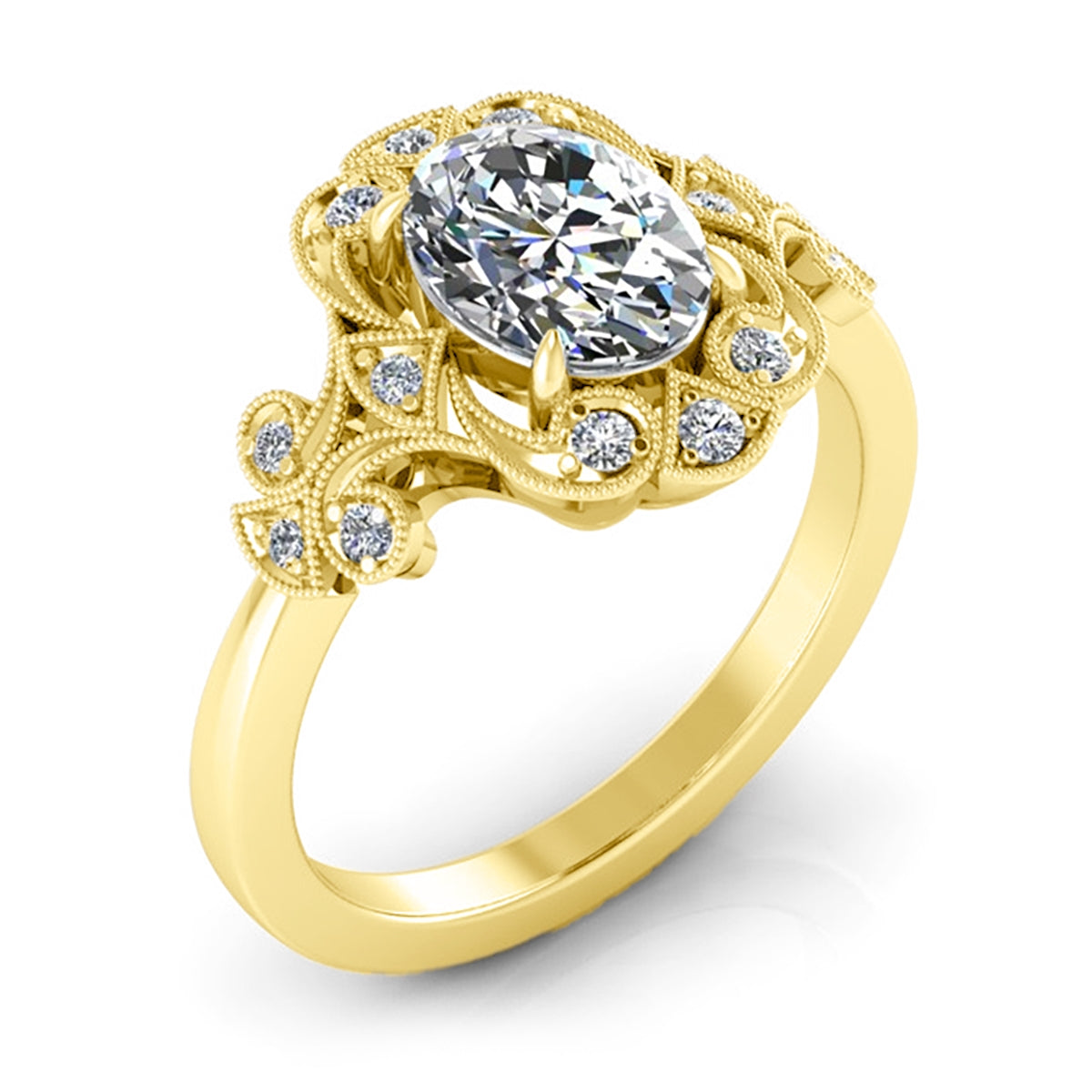 Gordon Clark Vintage Inspired Oval Diamond Scrollwork Engagement Ring by Jolie Designs