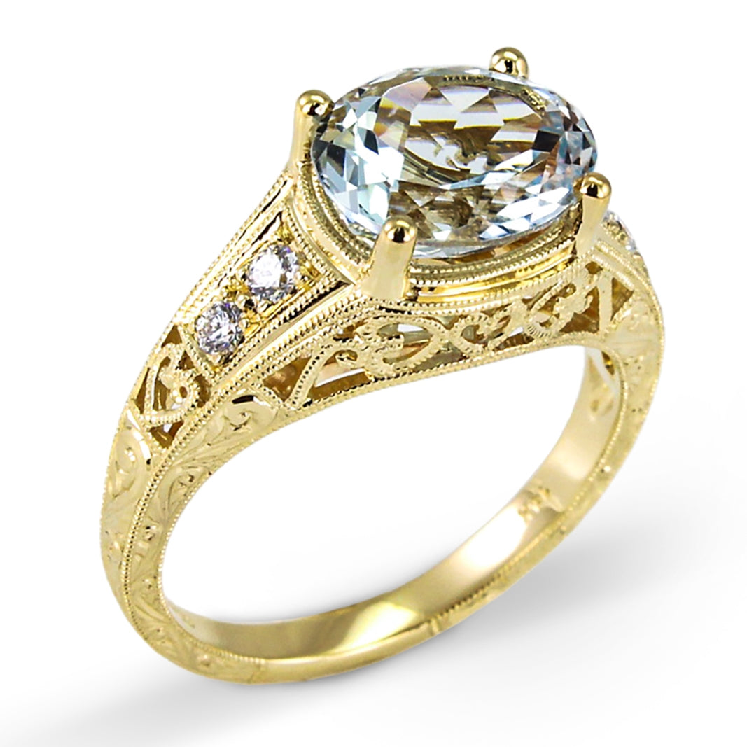 Vintage Inspired Scroll and Hearts Diamond Engagement Ring by Jolie Designs