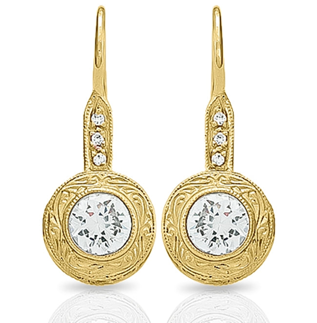 Vintage Round Halo Diamond Leverback Earrings by Gordon Clark Collection