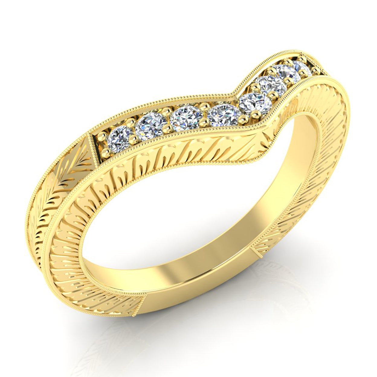 Antique Inspired Diamond Curved Guard Band with Wheat Pattern Engraving by Gordon Clark