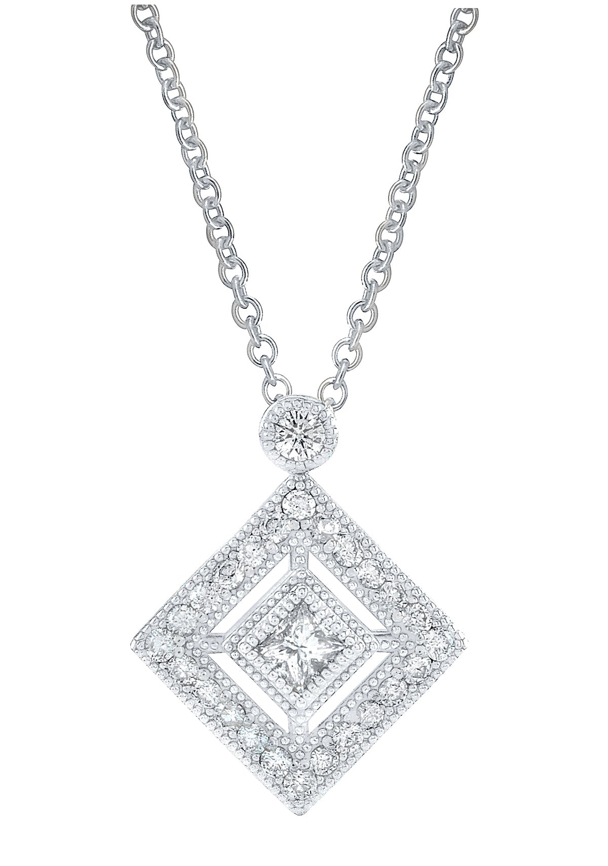Diamond Milgrain Square Pendant by Jolie Designs