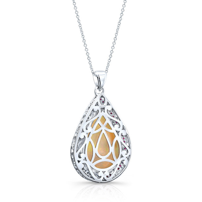 Custom Design Pear Shape Opal Pendant with ruby halo